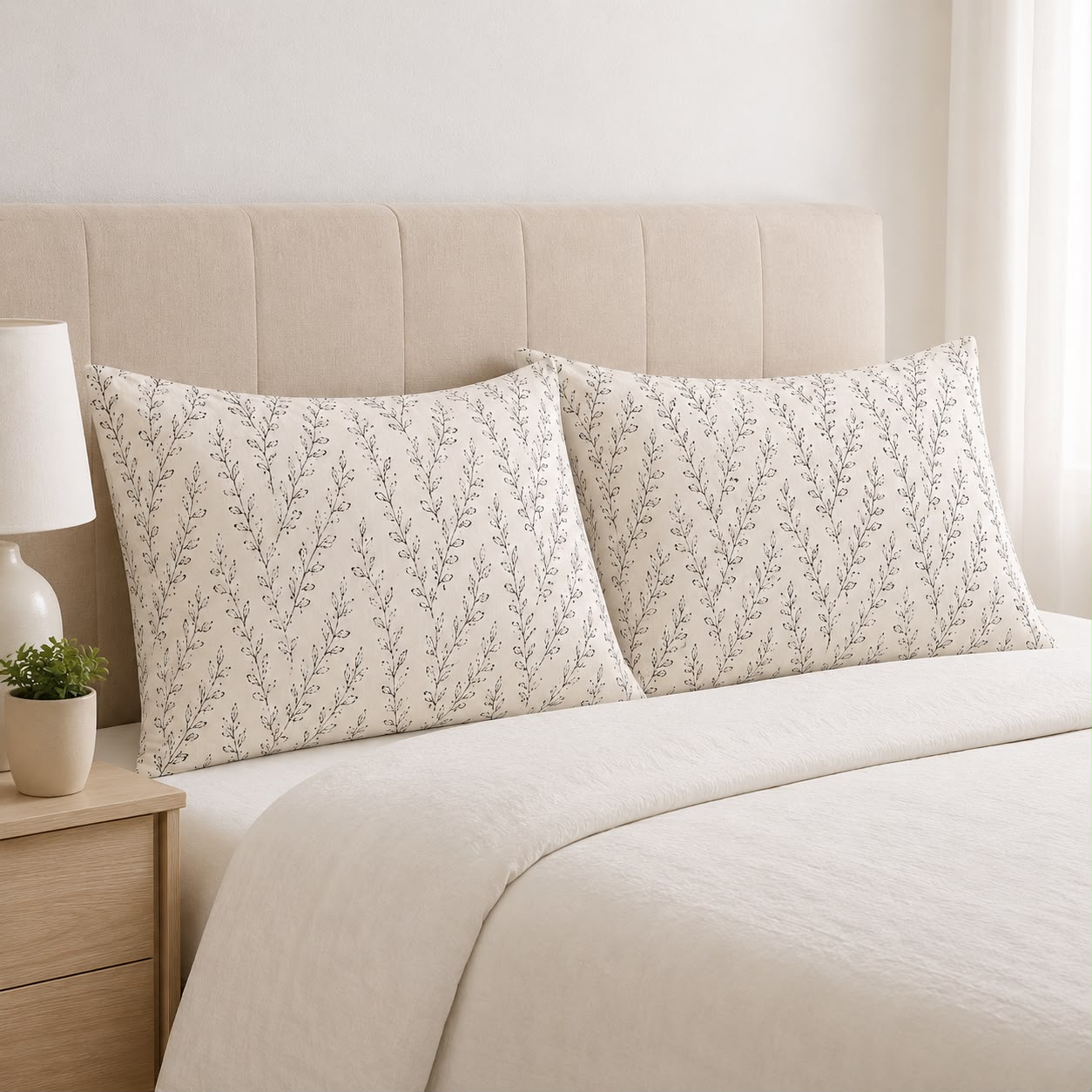 Gray Rose Pillowcases Set 2 Pcs – Soft & Breathable Blended Cotton