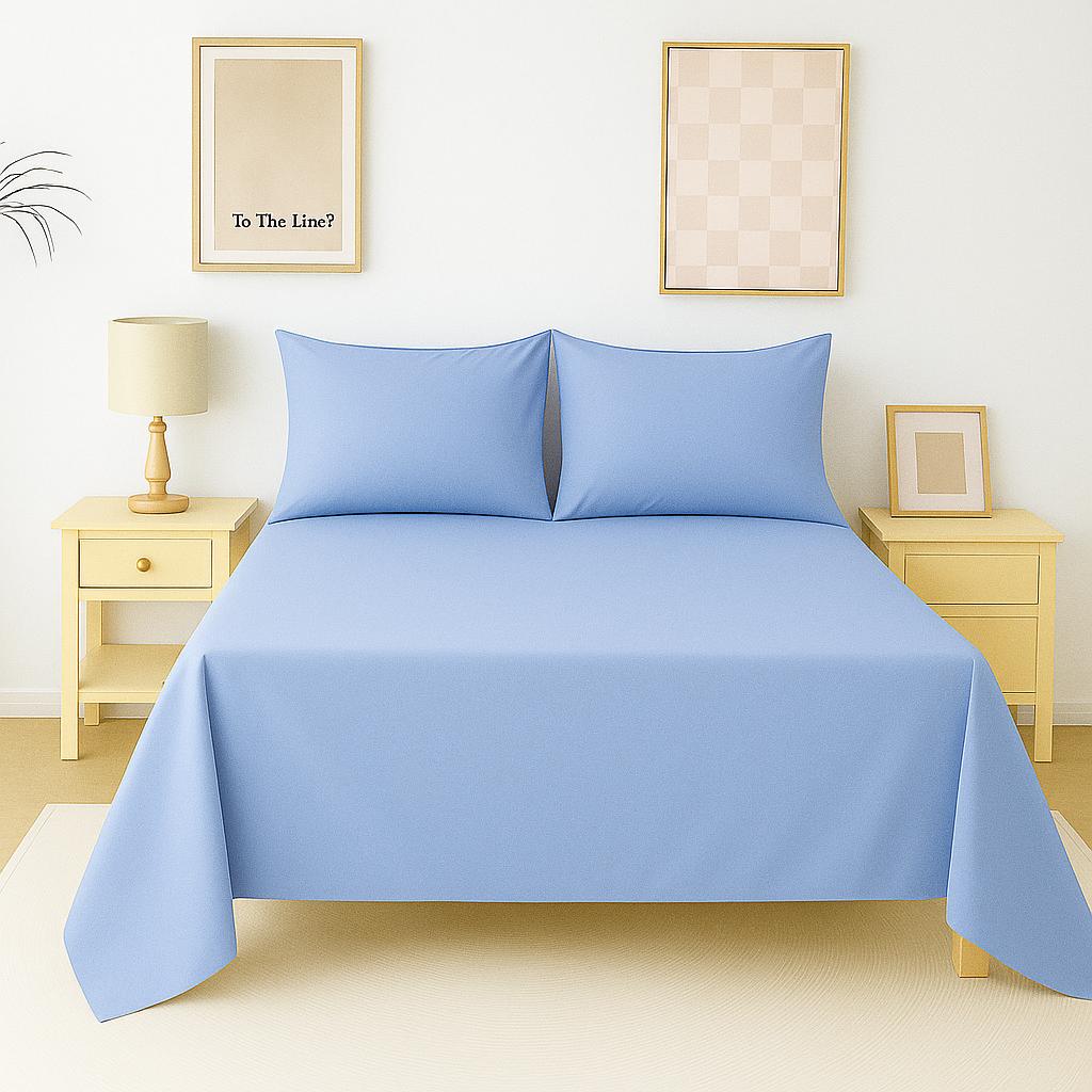 Flat Bed Sheet Set – Soft & Breathable Shades of Blue Collection Plain Microfiber