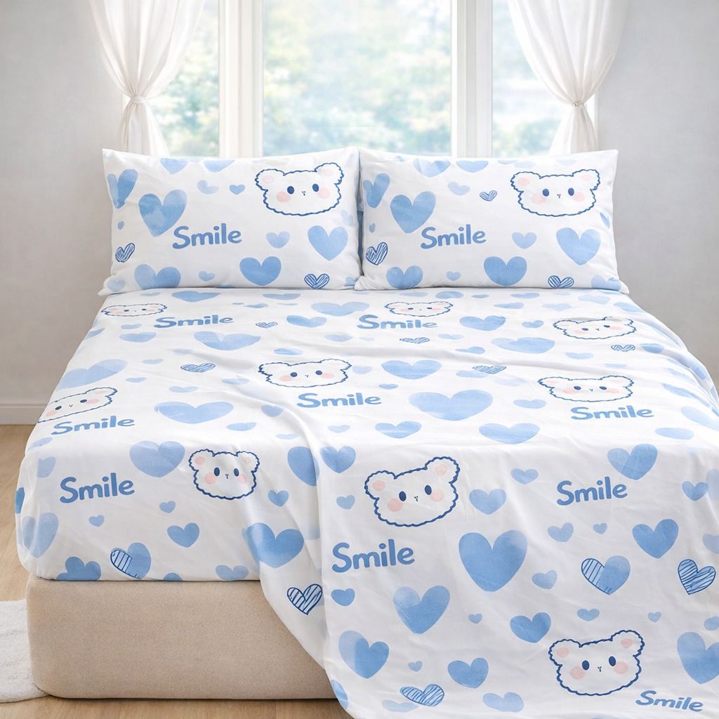 Smiley Flat Bed Sheet Set – Soft & Breathable Blended Cotton
