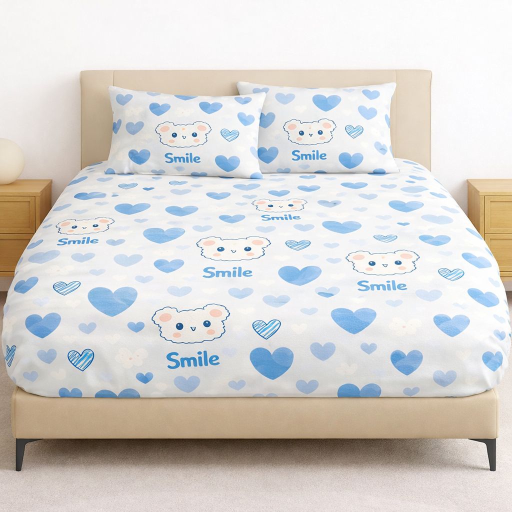 Smiley Fitted Bed Sheet Set – Soft & Breathable Blended Cotton