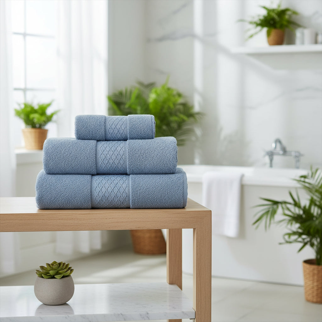 Towels Set 3pcs Cotton – Soft & Absorbent– Weaves Design 500 GSM