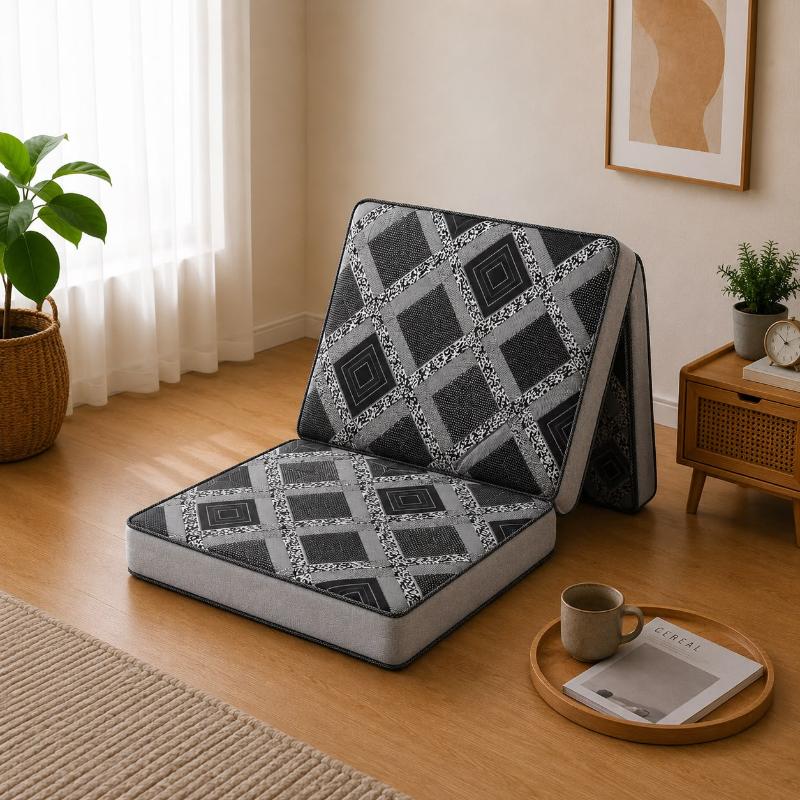 Foldable Mattress – Easy Bed To Go Gray Grid Design