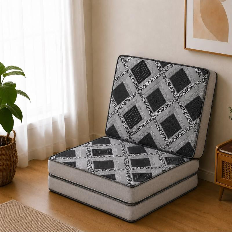 Foldable Mattress – Easy Bed To Go Gray Grid Design
