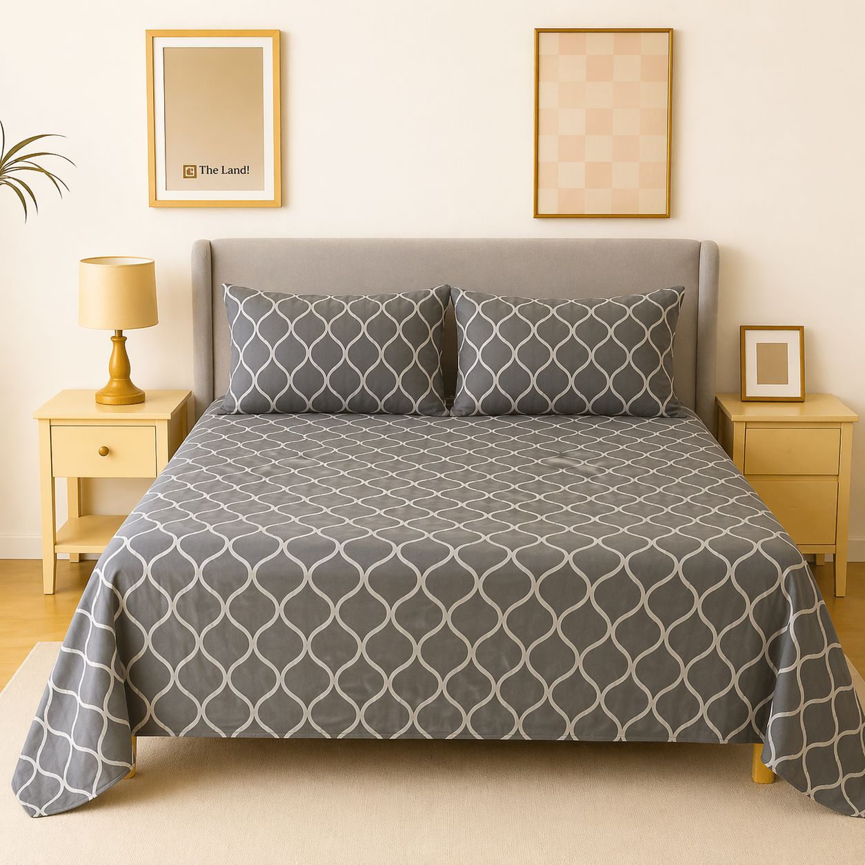 Gray Waves Flat Bed Sheet Set – Soft & Breathable Printed Microfiber