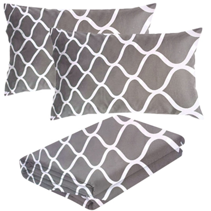 Gray Waves Flat Bed Sheet Set – Soft & Breathable Printed Microfiber
