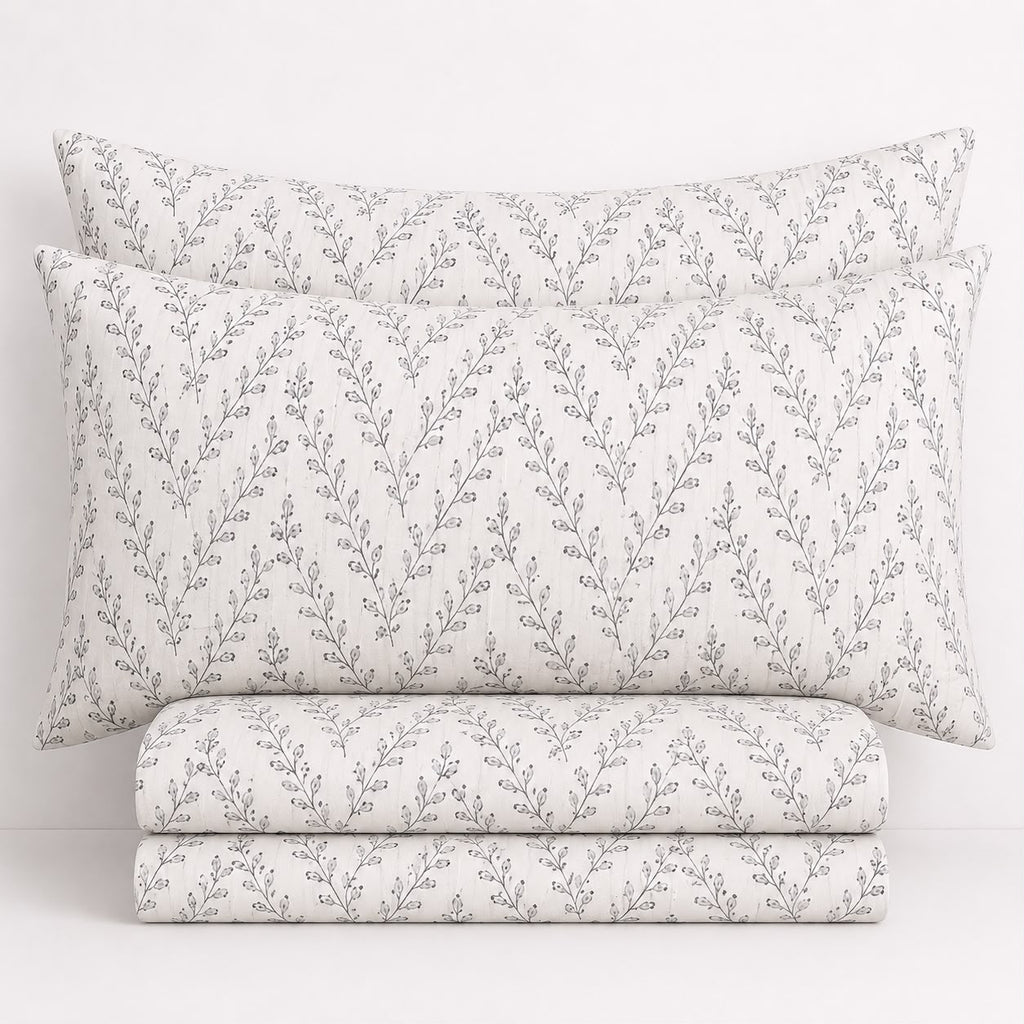 Gray Rose Fitted Bed Sheet Set – Soft & Breathable Blended Cotton