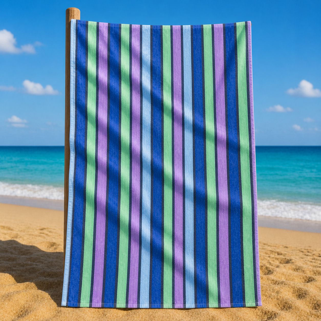 Beach Towel – Soft & Absorbent Blue Sea Stripes Design