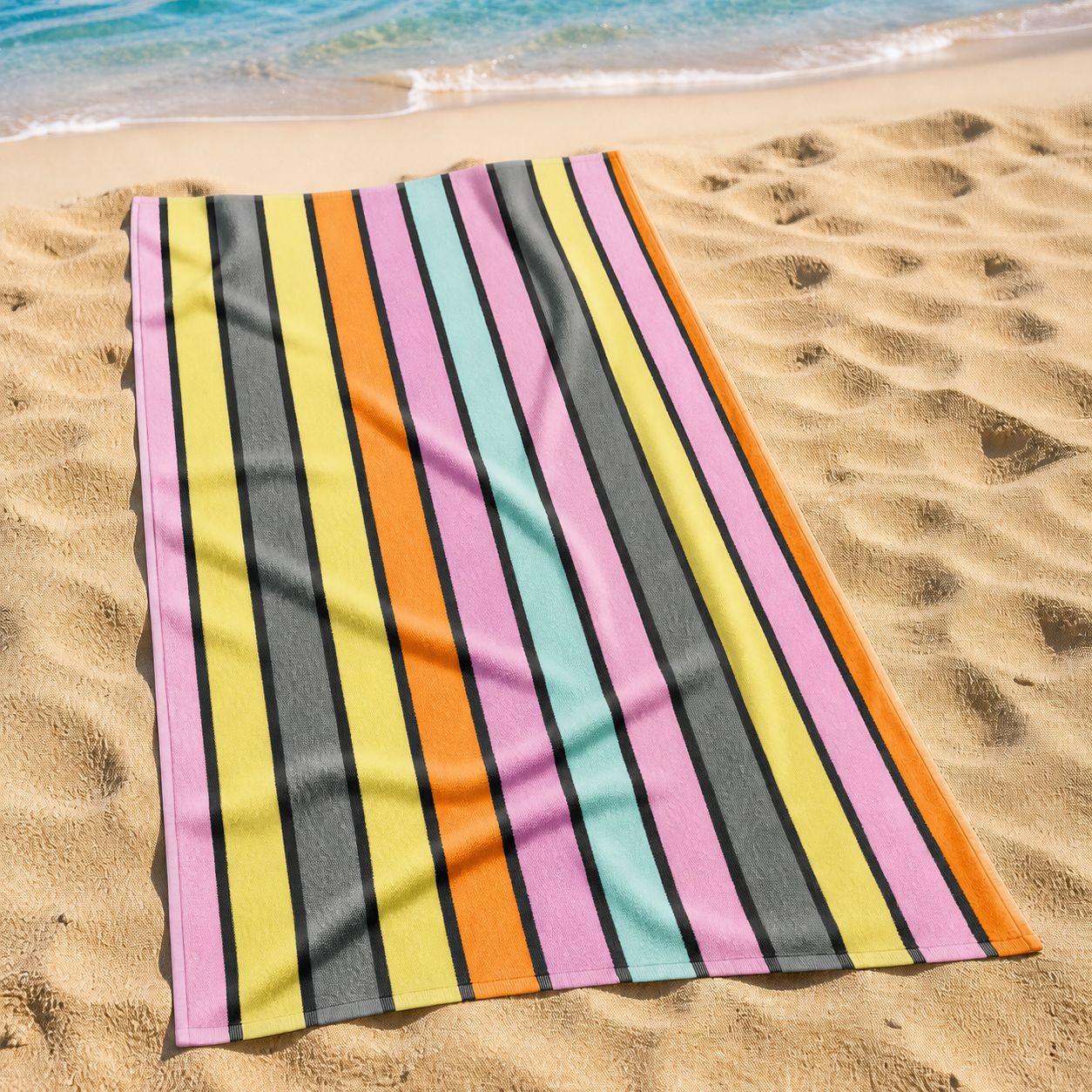 Beach Towel – Soft & Absorbent Orange Sea Stripes Design