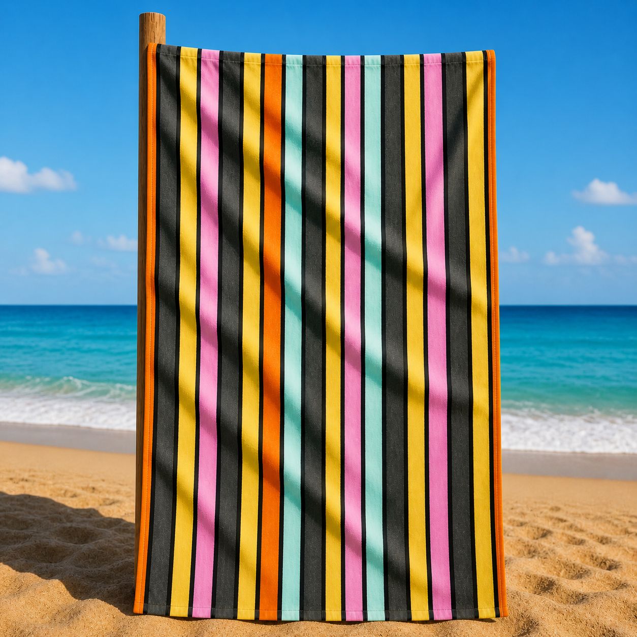 Beach Towel – Soft & Absorbent Orange Sea Stripes Design