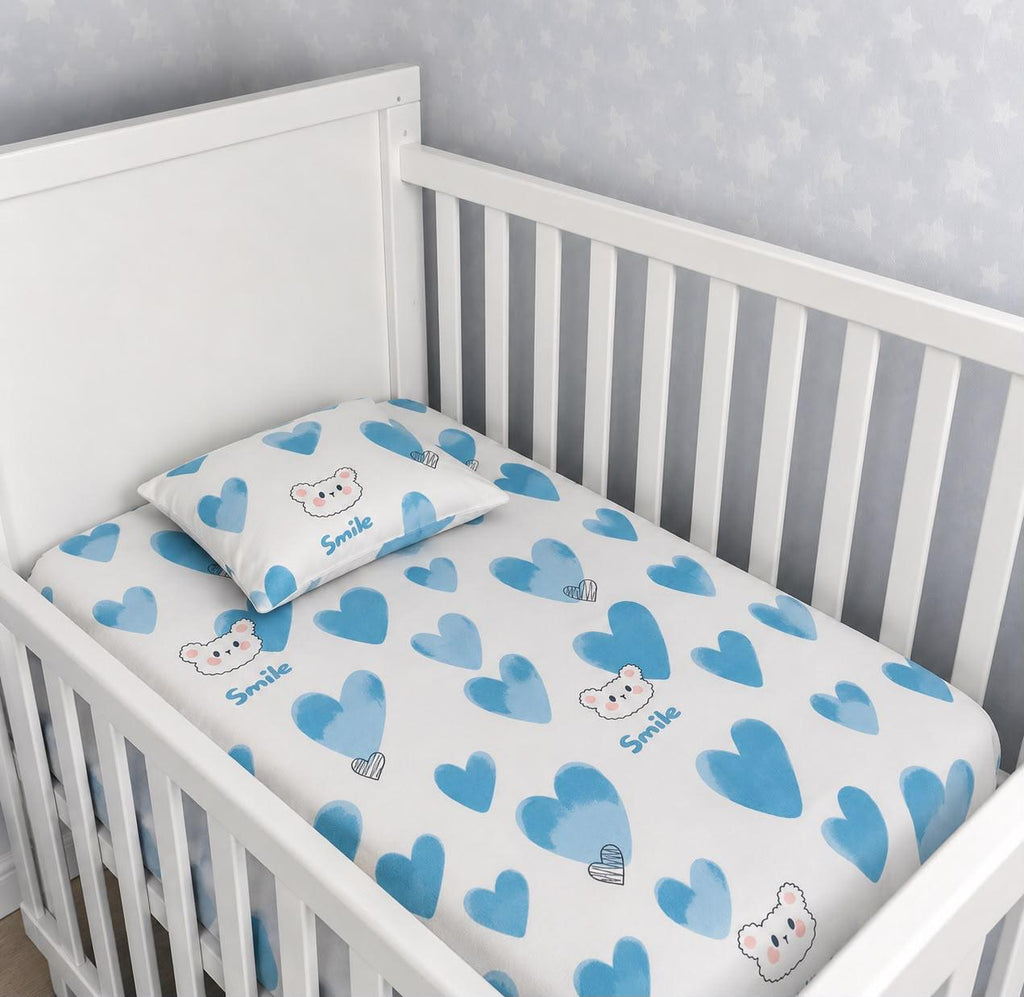 Baby Cotton Fitted Sheet Bedding Set 2Pcs – Smiley Design