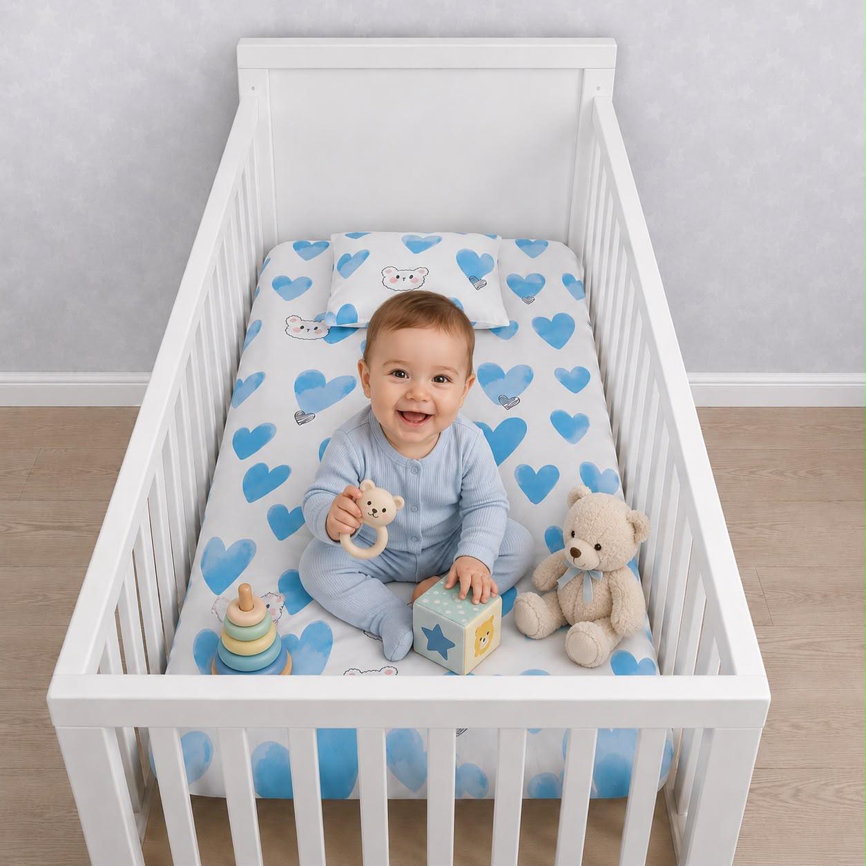 Baby Cotton Fitted Sheet Bedding Set 2Pcs – Smiley Design