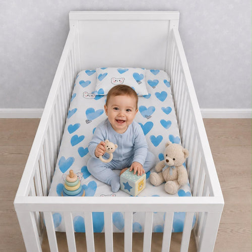 Baby Cotton Fitted Sheet Bedding Set 2Pcs – Smiley Design