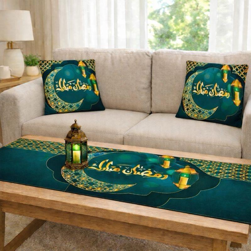 Ramadan Tablecloth – Elegant Ramadan Dining Table Cover Teal Design