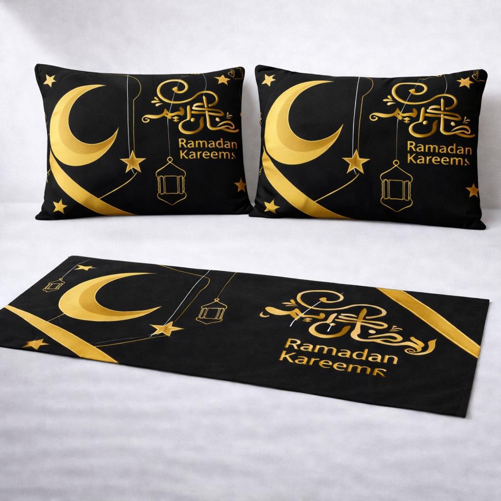 Ramadan Tablecloth – Elegant Ramadan Dining Table Cover Blak Design