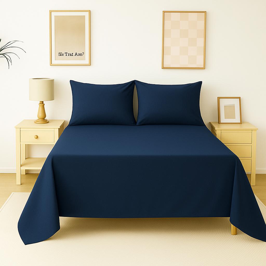 Flat Bed Sheet Set – Soft & Breathable Shades of Blue Collection Plain Microfiber
