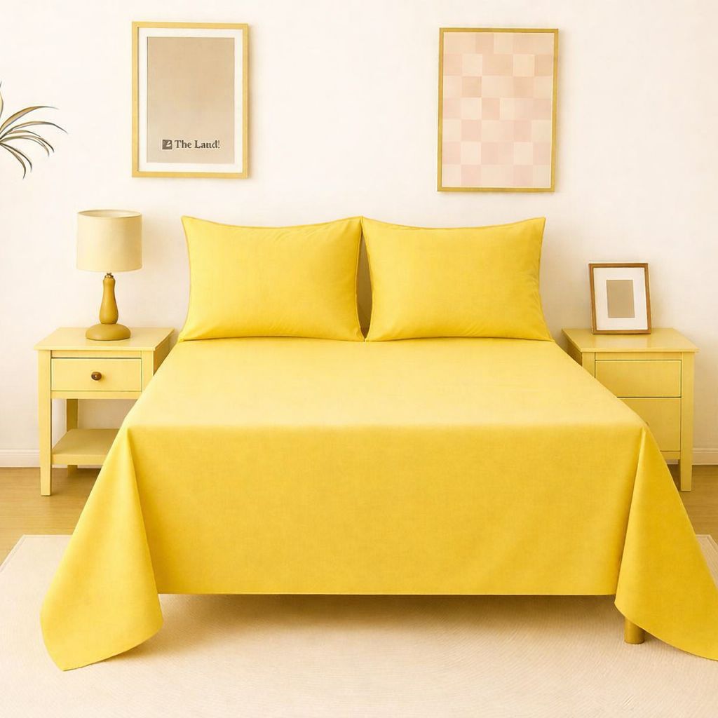 Flat Bed Sheet Set – Soft & Breathable Pop Color Collection Plain Microfiber