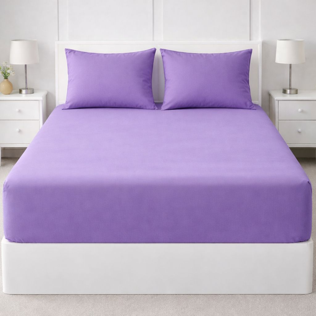 Fitted Bed Sheet Set – Shades of Purple Collection Plain Microfiber