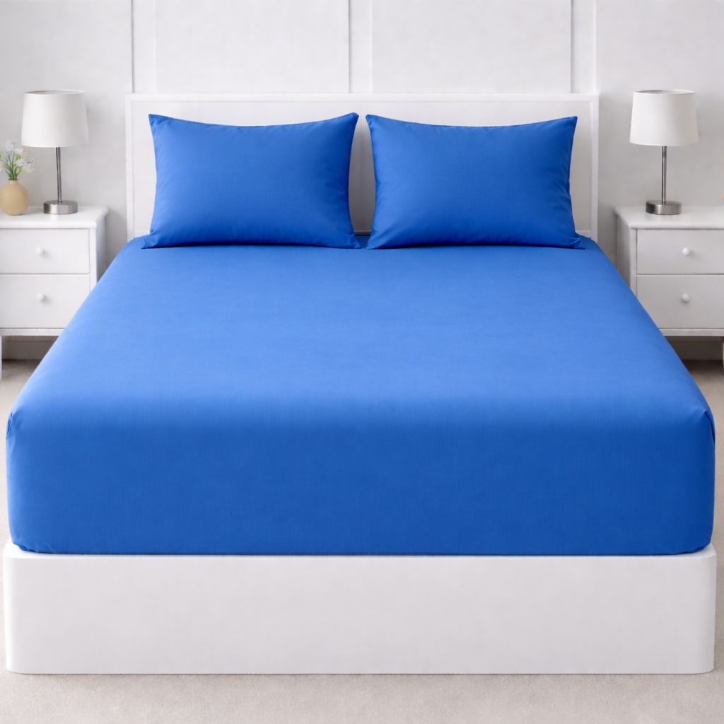 Fitted Bed Sheet Set – Soft & Breathable Shades of Blue Plain Microfiber