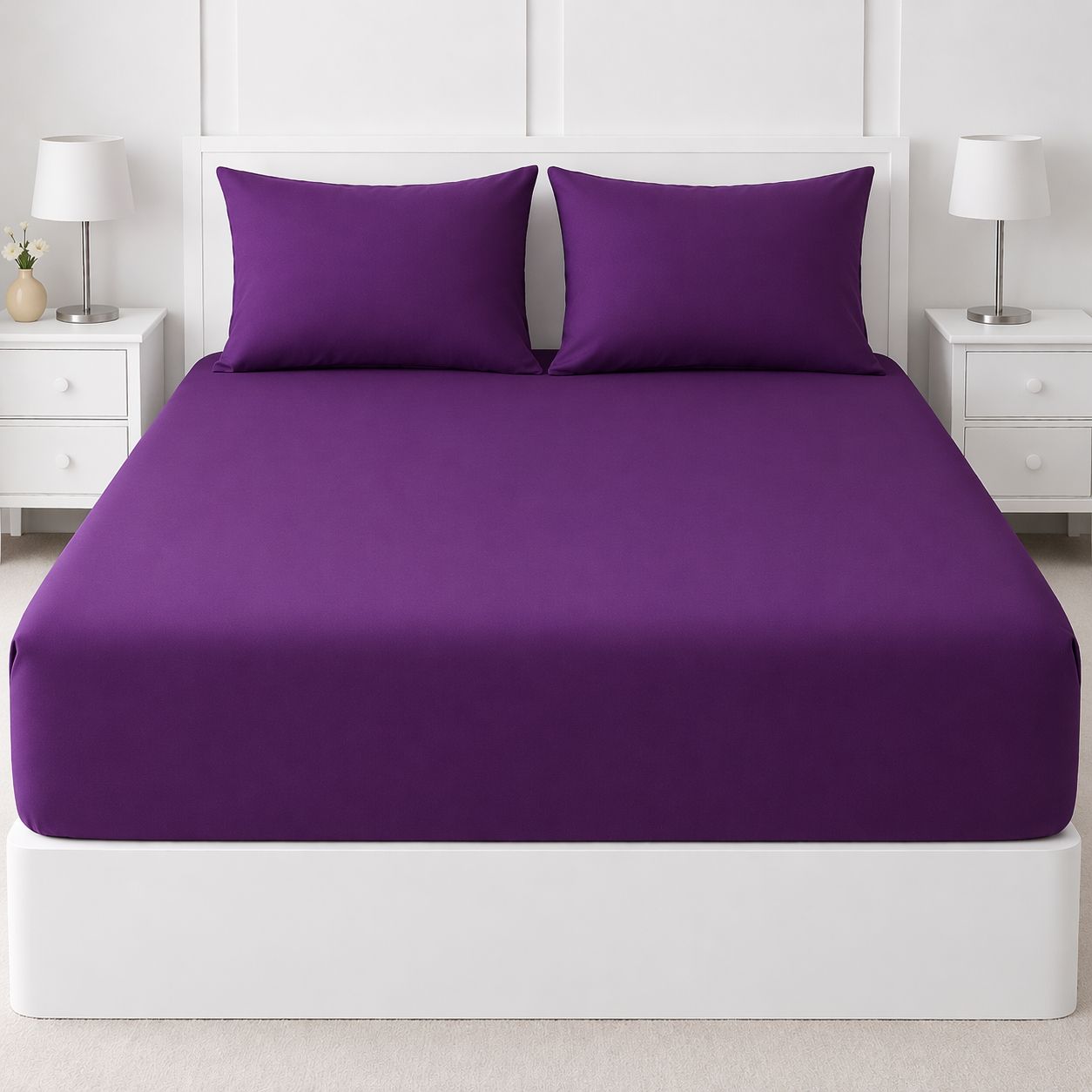 Fitted Bed Sheet Set – Shades of Purple Collection Plain Microfiber