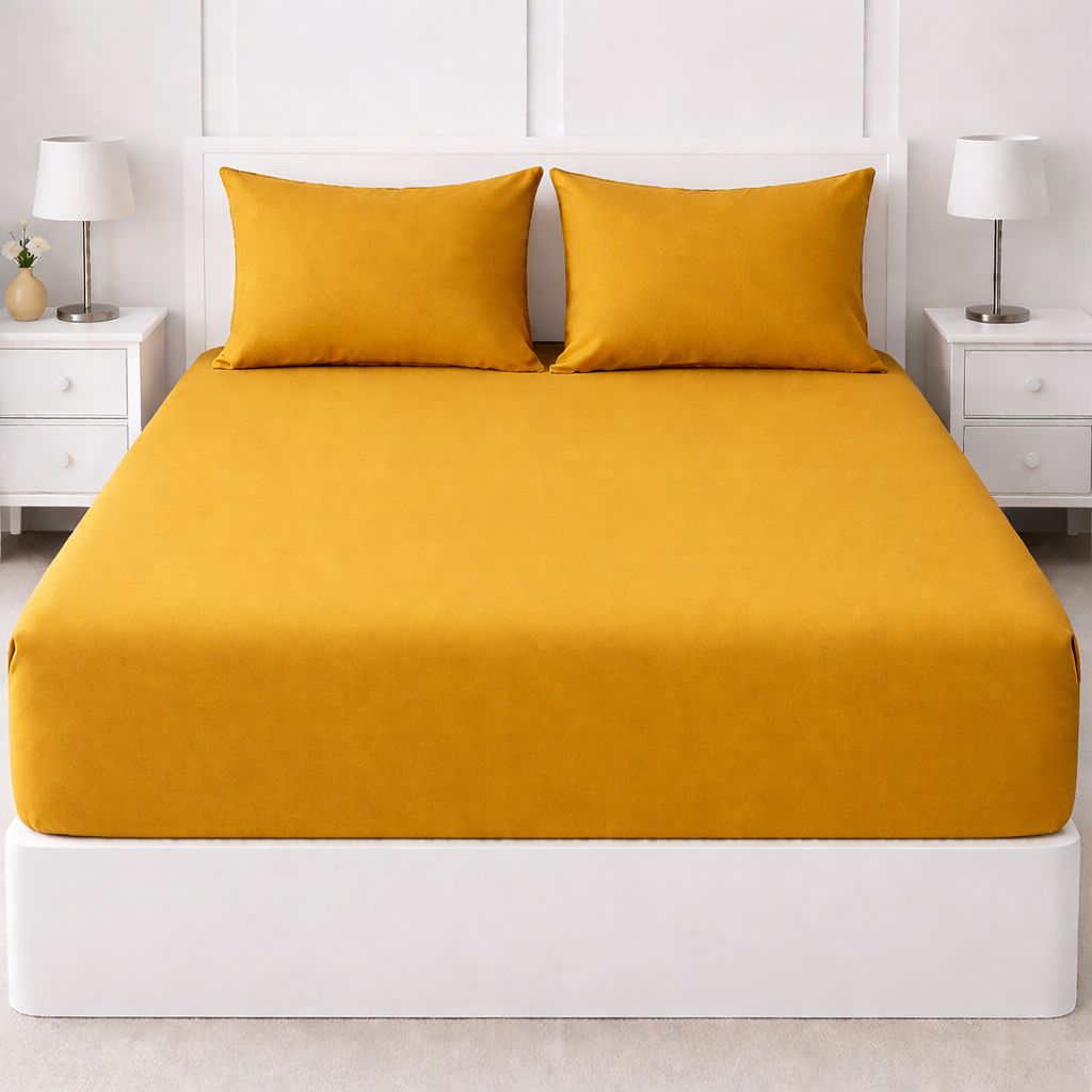 Fitted Bed Sheet Set – Soft & Breathable Pop Color Collection Plain Microfiber