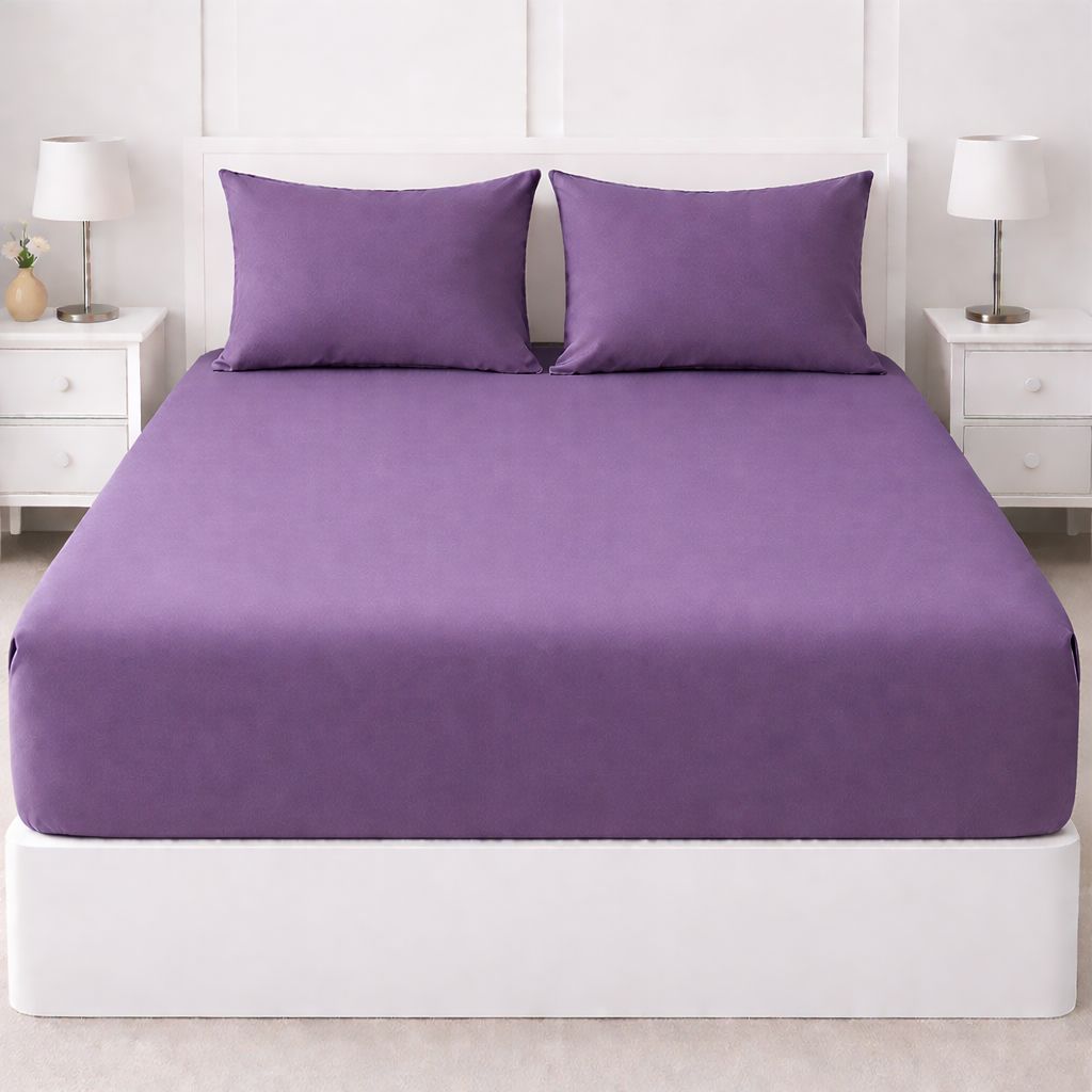 Fitted Bed Sheet Set – Shades of Purple Collection Plain Microfiber