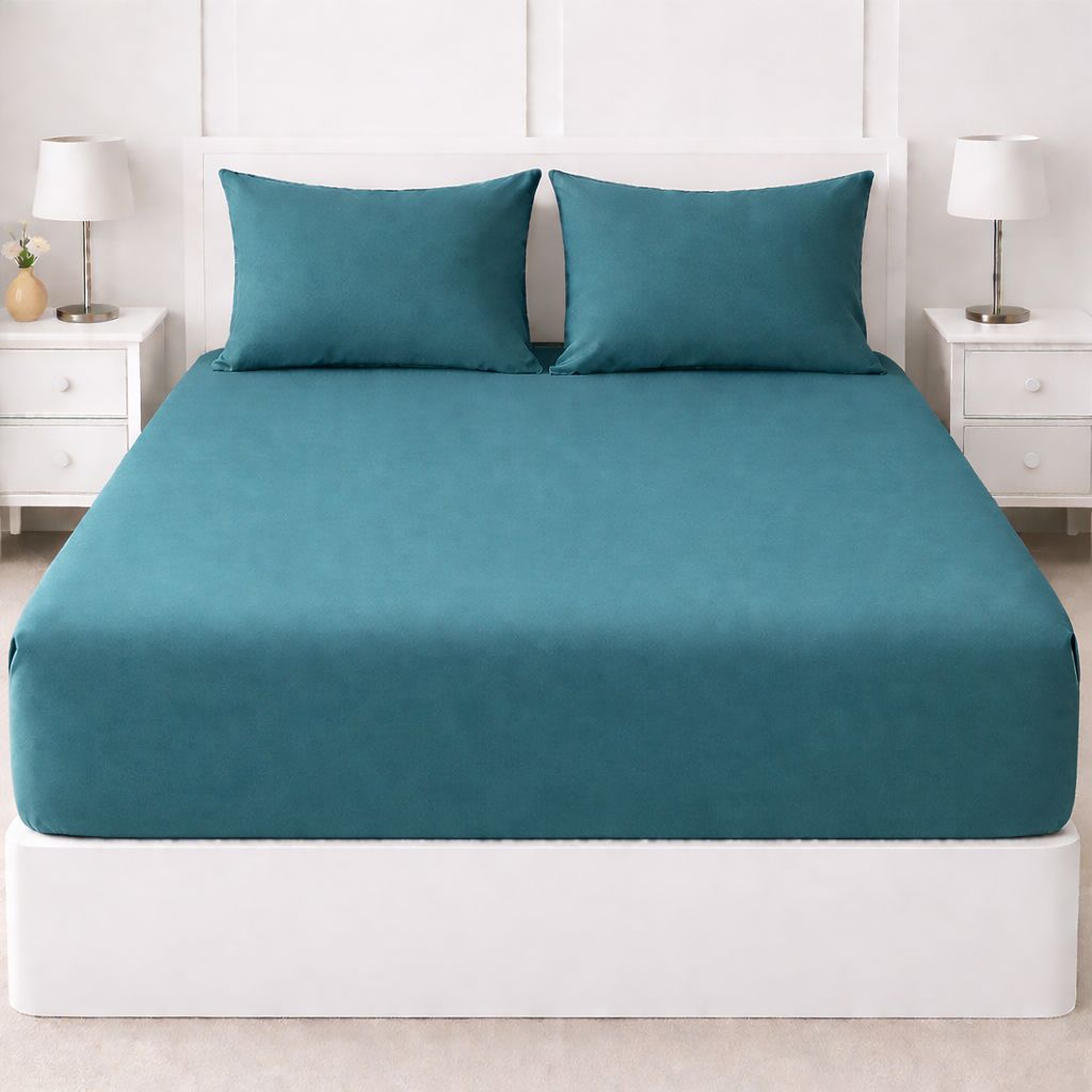 Fitted Bed Sheet Set – Soft & Breathable Shades of Blue Plain Microfiber