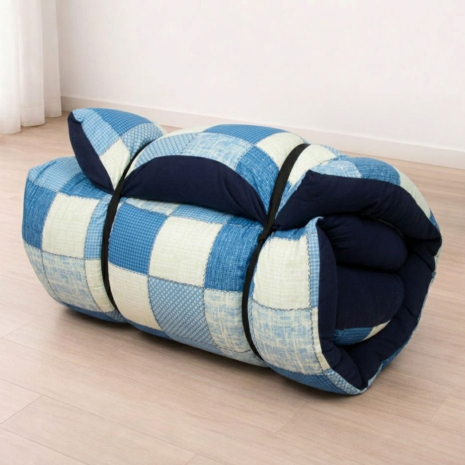Floor Foldable Mattress (Blue Mix Design)