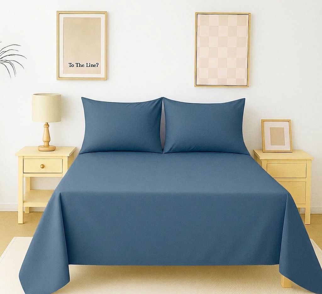 Flat Bed Sheet Set – Soft & Breathable Shades of Blue Collection Plain Microfiber