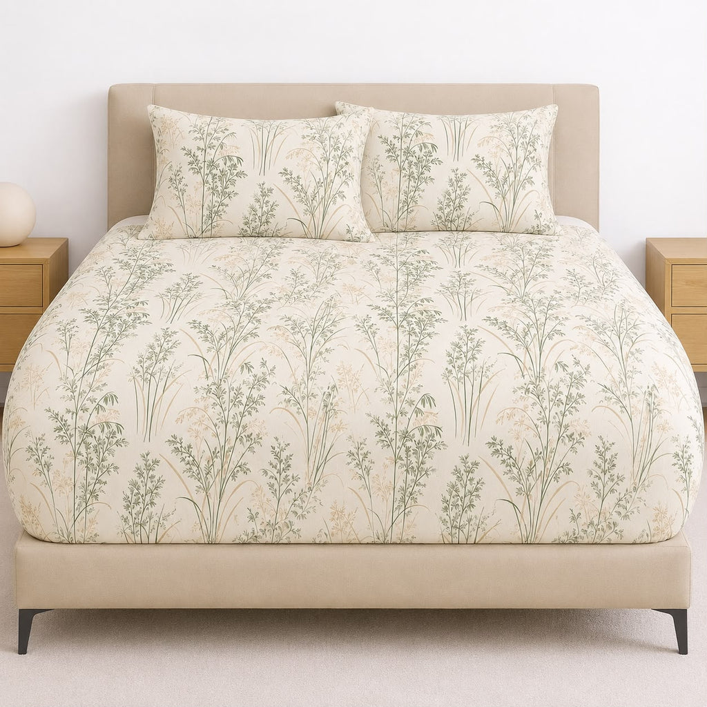 Breeze Green Fitted Bed Sheet Set – Soft & Breathable Blended Cotton