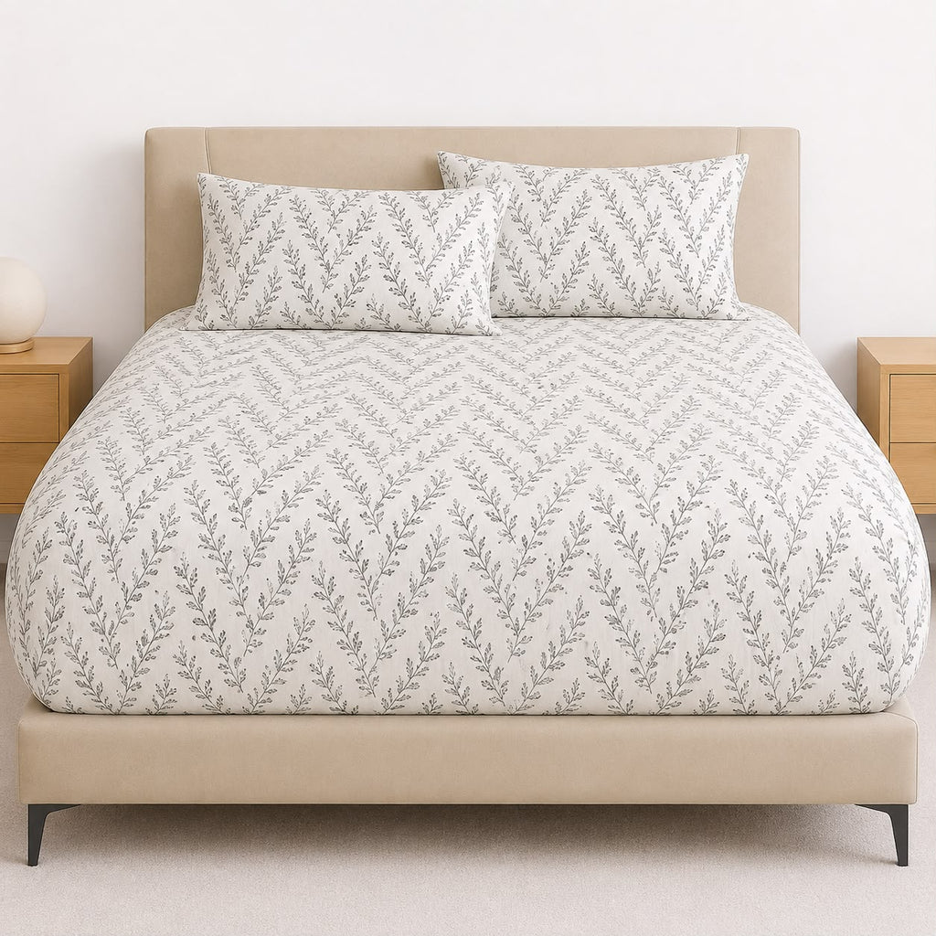 Gray Rose Fitted Bed Sheet Set – Soft & Breathable Blended Cotton