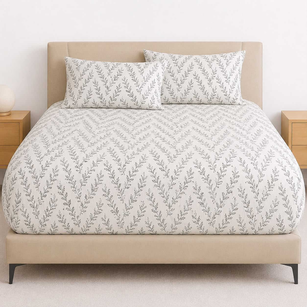 Gray Rose Fitted Bed Sheet Set – Soft & Breathable Blended Cotton
