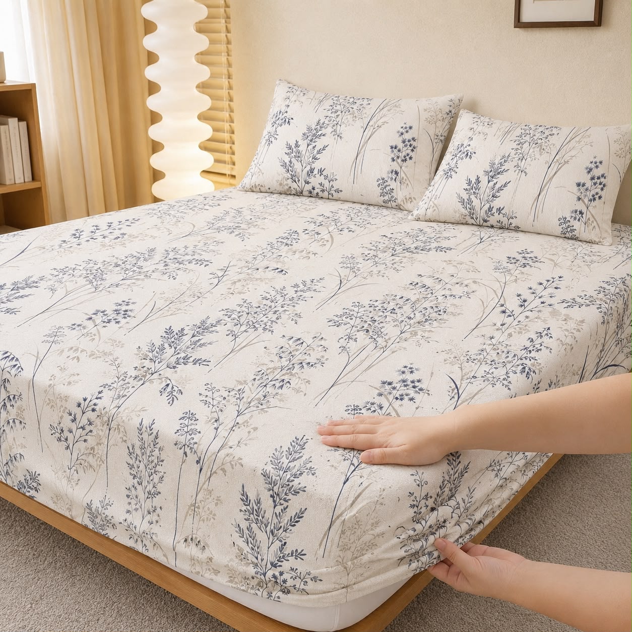 Breeze Blue Fitted Bed Sheet Set – Soft & Breathable Blended Cotton