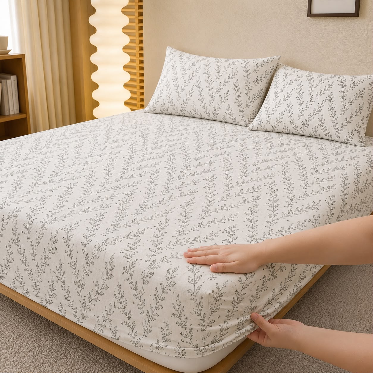Gray Rose Fitted Bed Sheet Set – Soft & Breathable Blended Cotton
