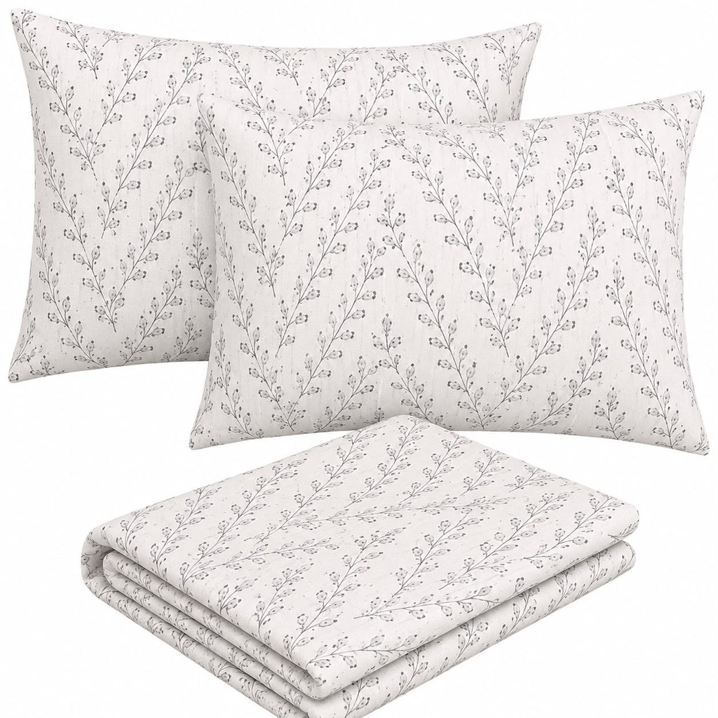 Gray Rose Fitted Bed Sheet Set – Soft & Breathable Blended Cotton