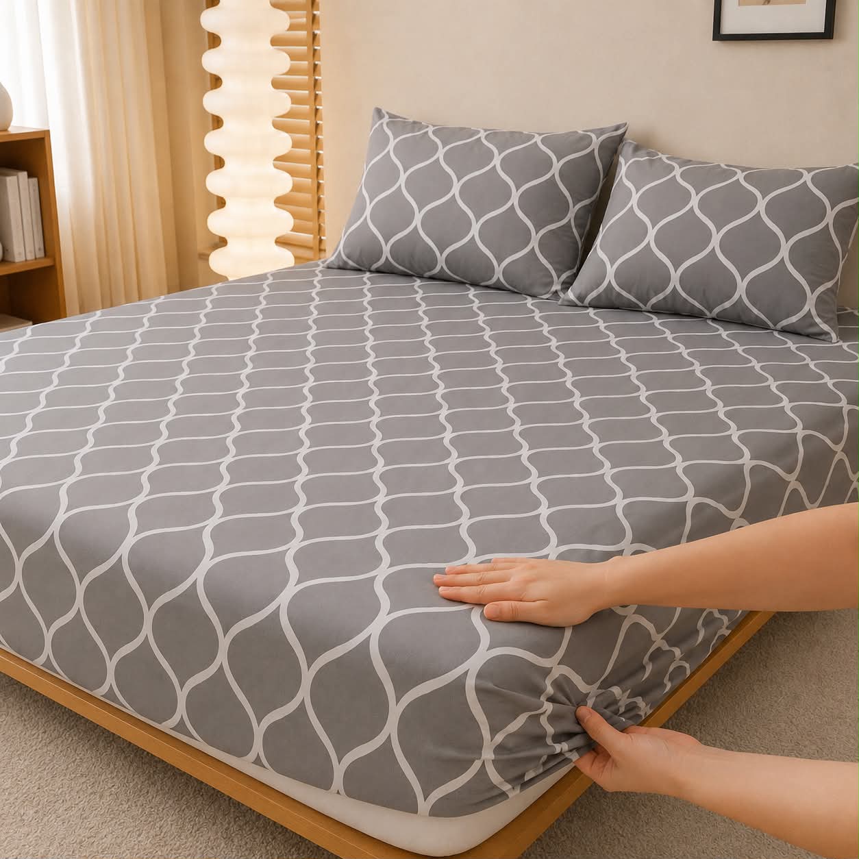 Gray Waves Fitted Bed Sheet Set – Soft & Breathable Microfiber