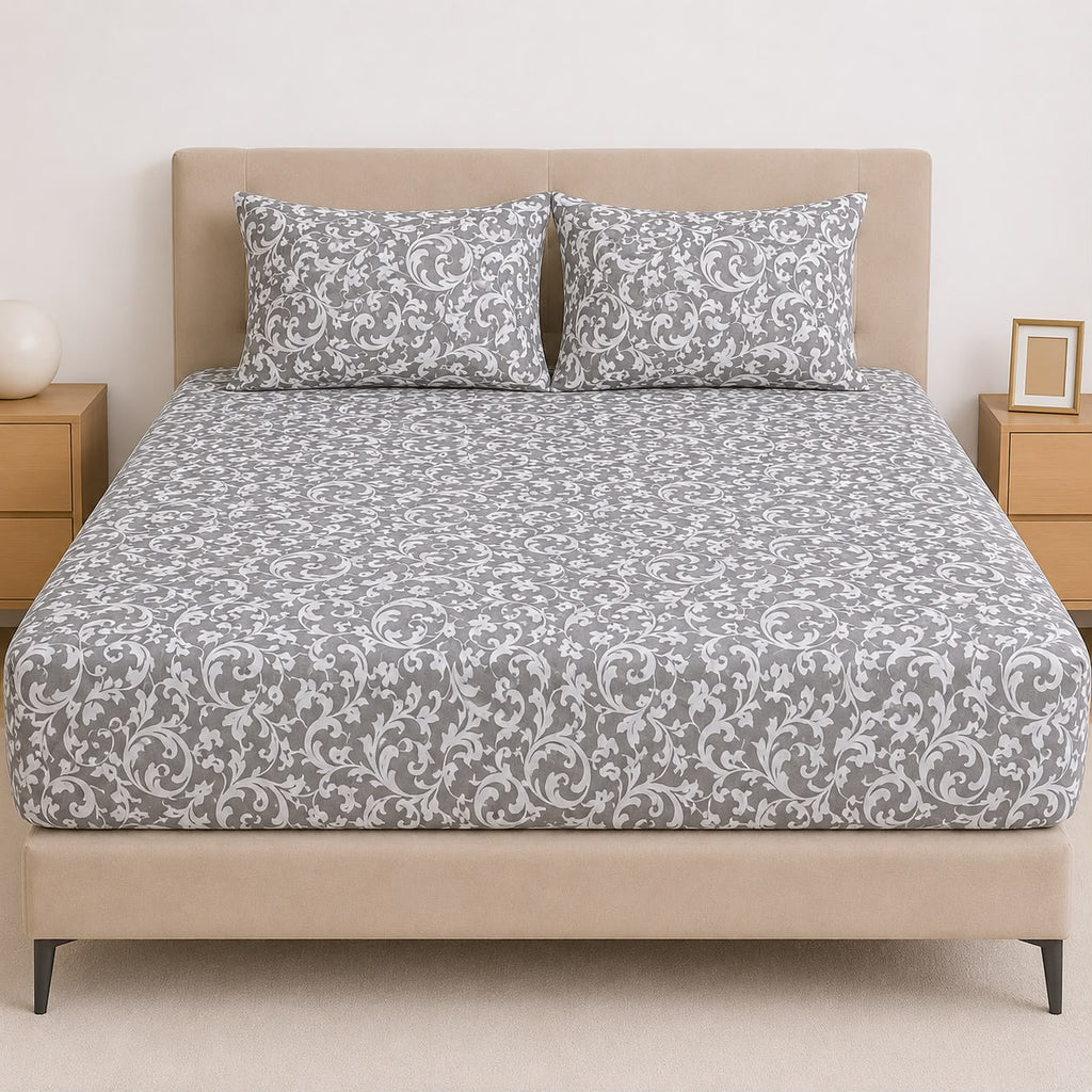 Oriental Coffee Fitted Bed Sheet Set – Soft & Breathable Printed Microfiber