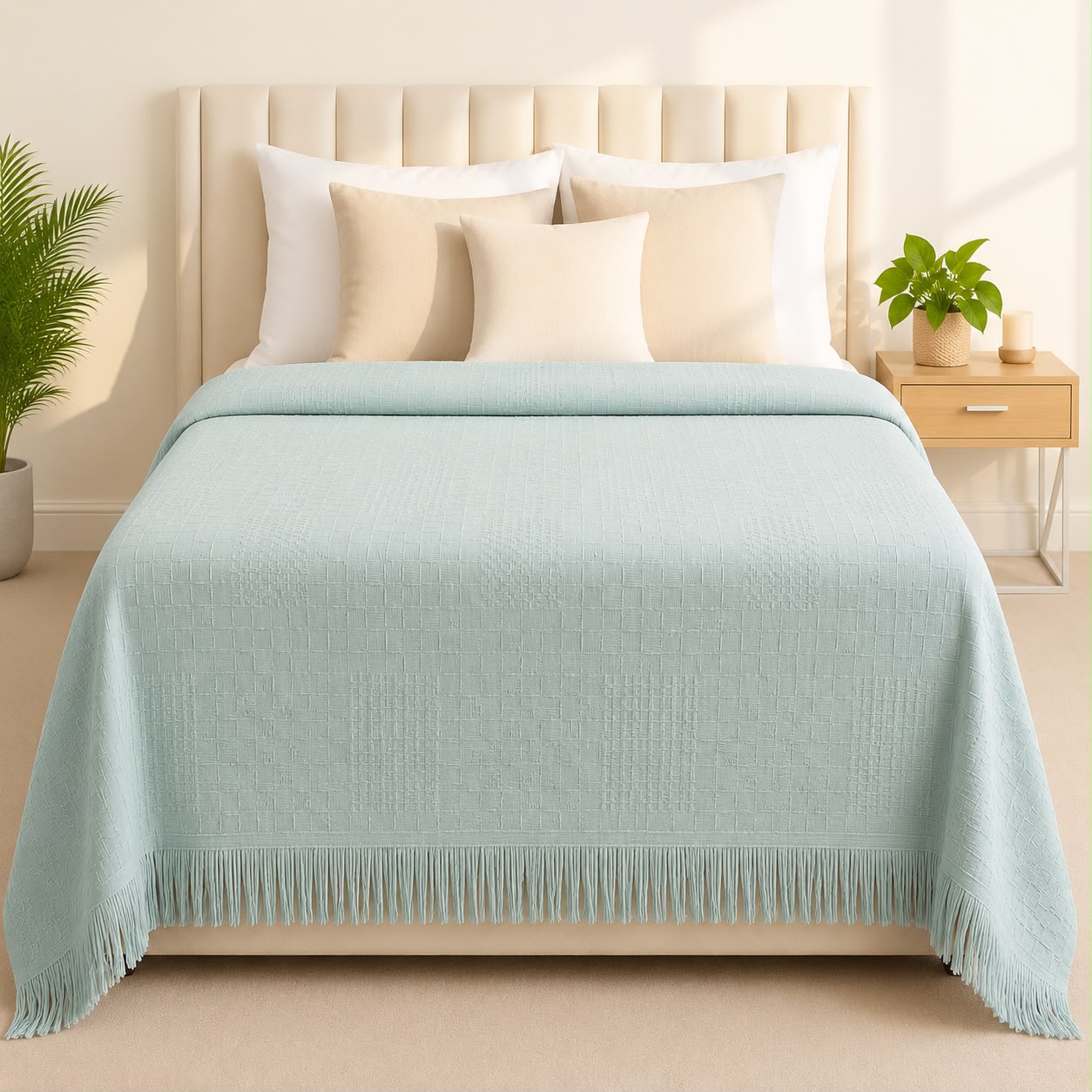 Summer Plain Coverlet - Lightweight Soft Bedspread Light Mint Color