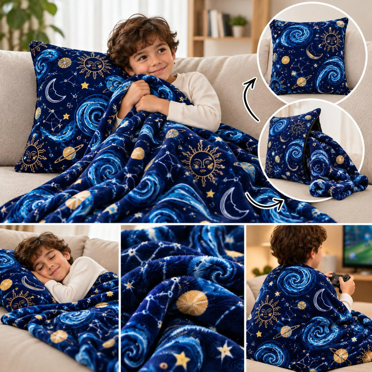 2 in 1 Light Blanket Cushion Galaxy Design