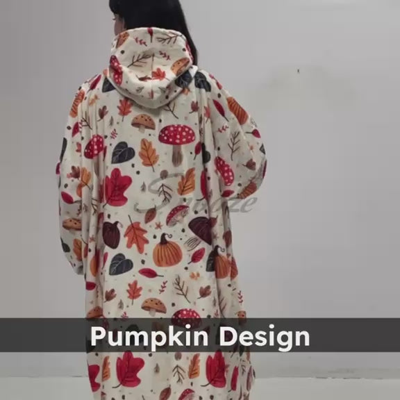 Oversized Wearable Blanket Hoodie – Pumpkin Design