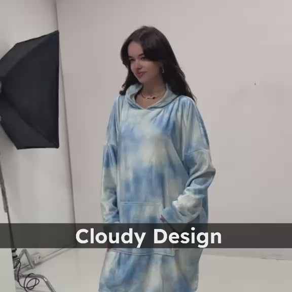 Oversized Wearable Blanket Hoodie –  Cloudy Design