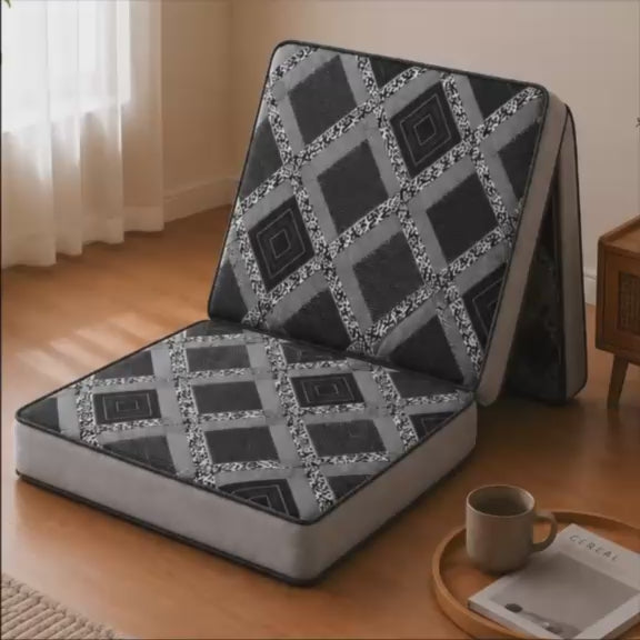 Foldable Mattress – Easy Bed To Go Gray Grid Design